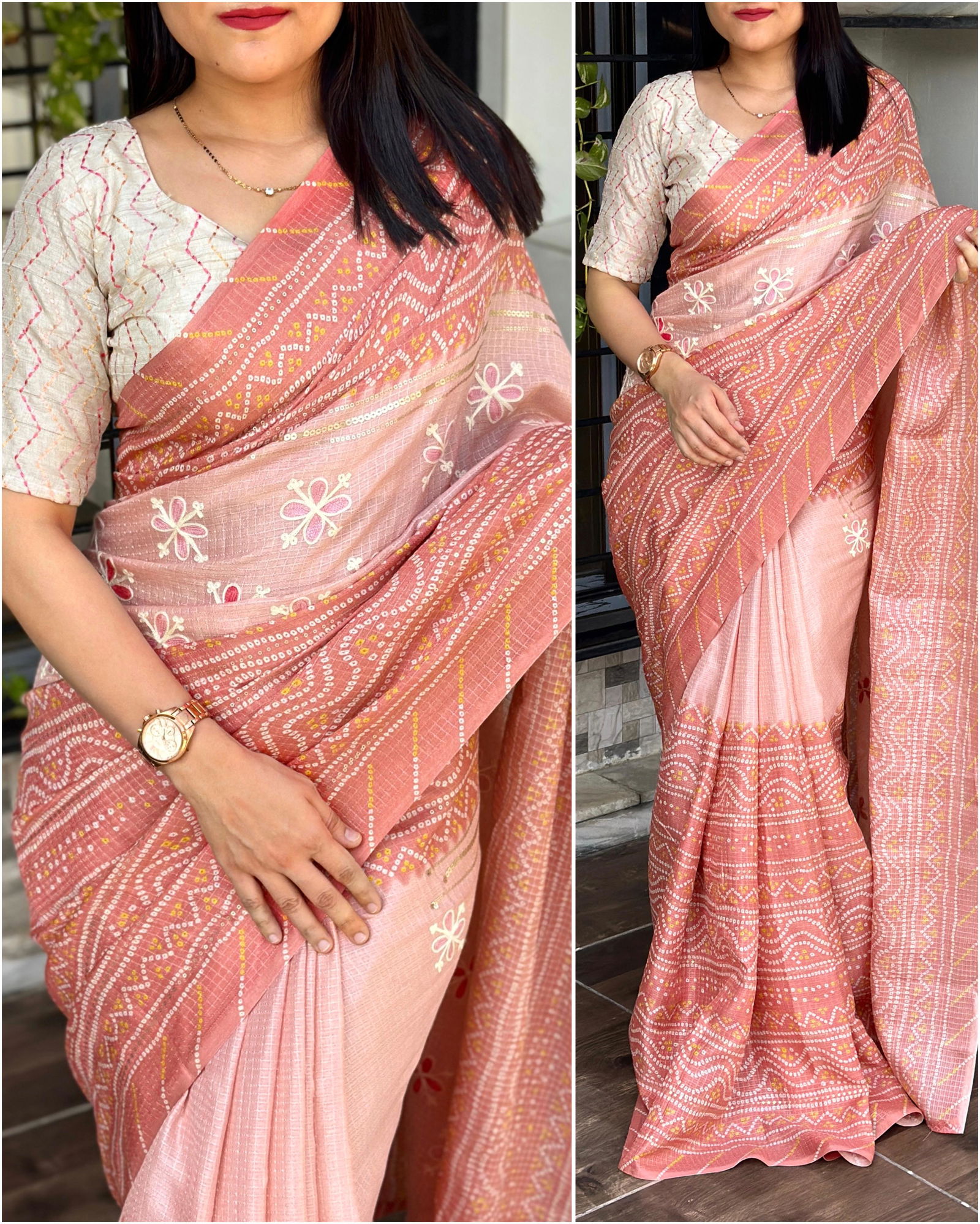 SV Mani Kota linen Heavy Bandhani Printed Sarees Wholesale Market In Surat